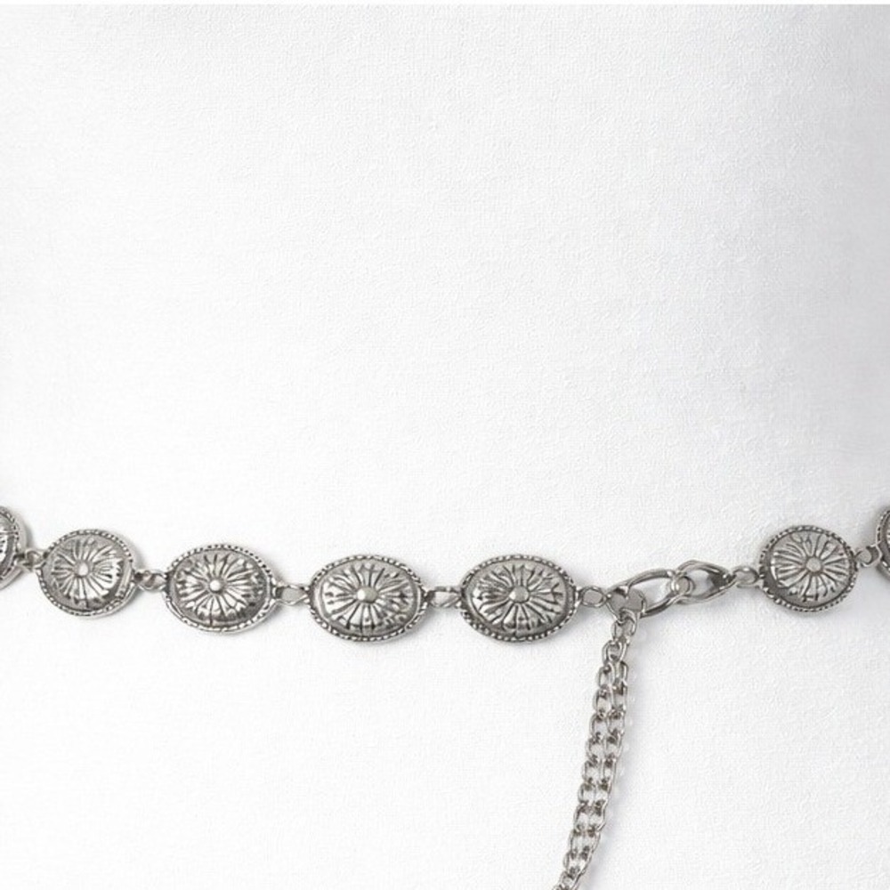 Silver Tone Concho Chain Belt Women Southwestern Boho Adjustable Waist Link Belt - Picture 2 of 5